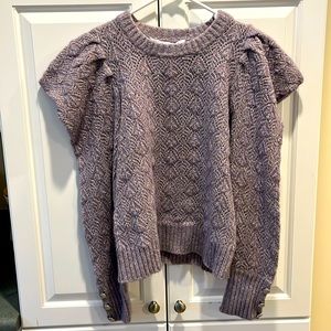 Veronica Beard puff shoulder sweater in lavender.